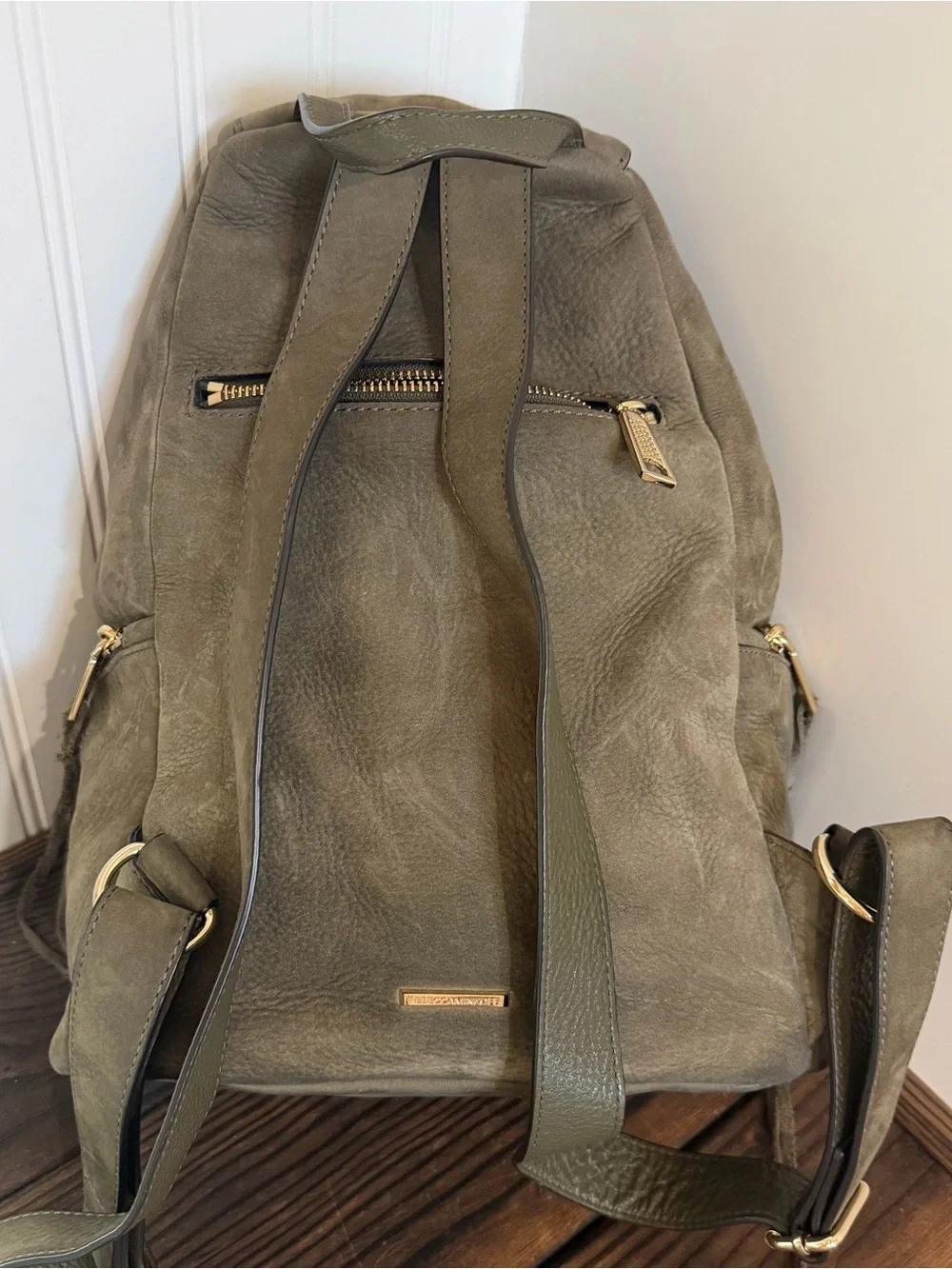 Authentic Rebecca Minkoff Julian Backpack Olive Green Nubuck Leather Rucksack
